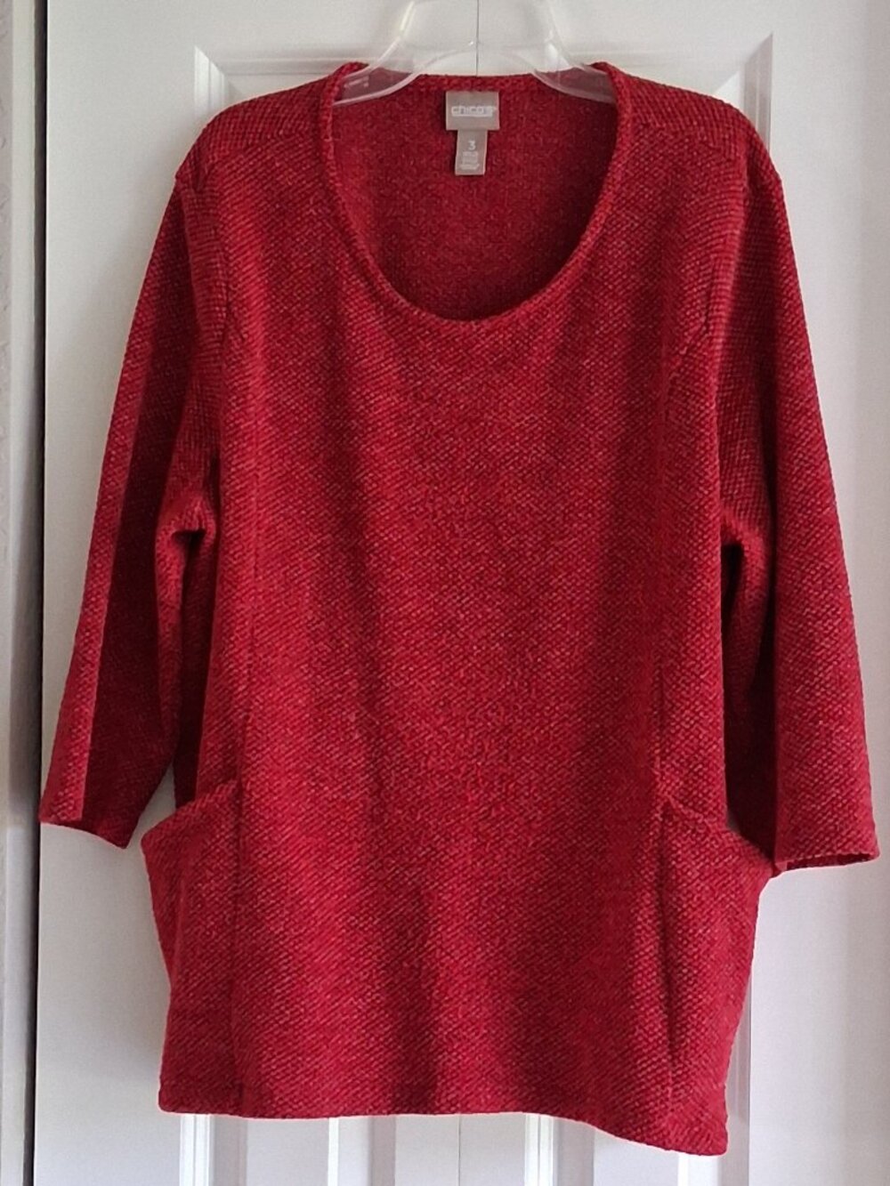Chico's Red Tunic 3/4 Sleeve Knit Pullover Sweater Women's Size 3/USA XL